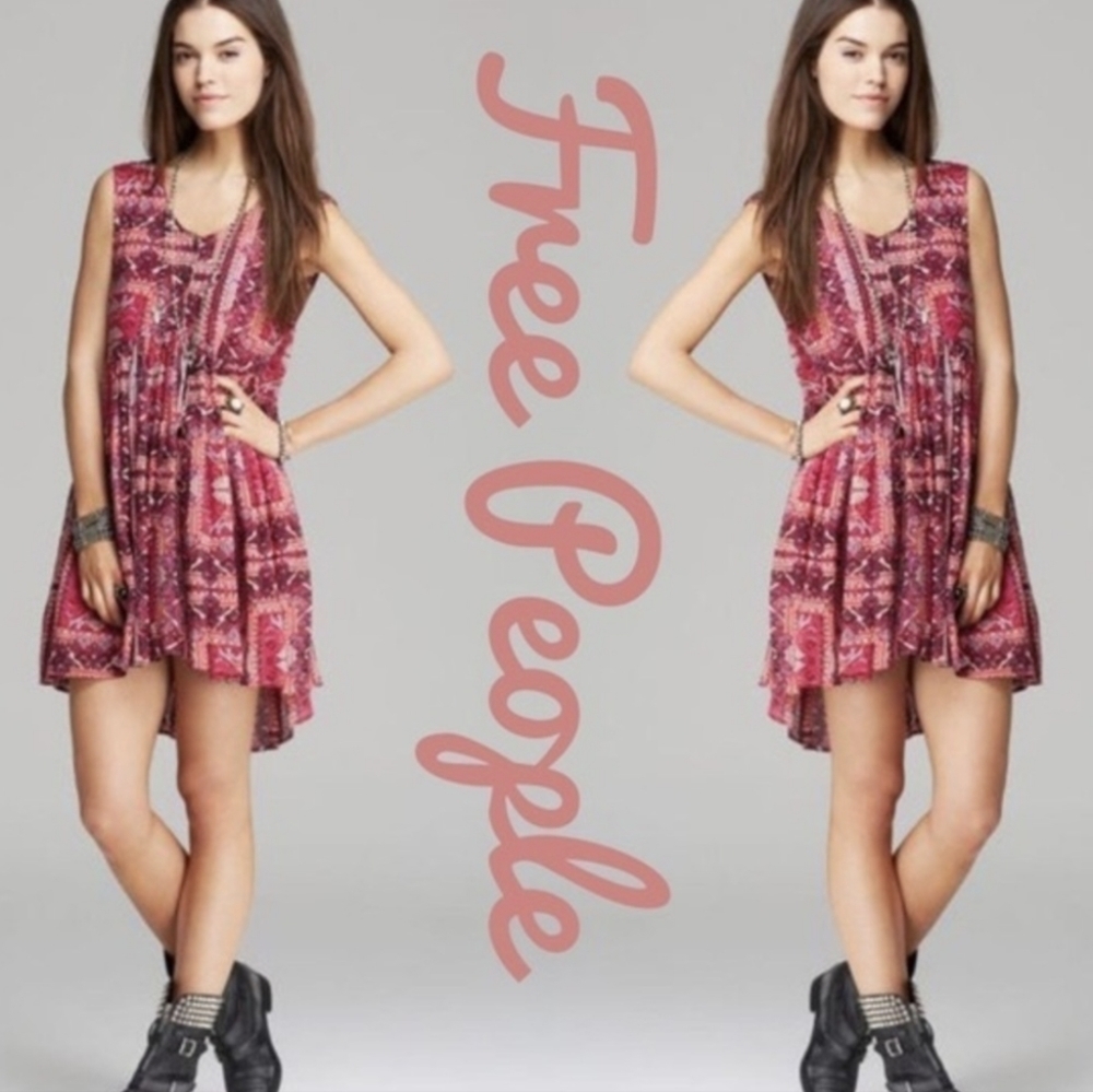 Free People Take Me To Thailand Boho Tribal Print Chemise Mini Dress Size S